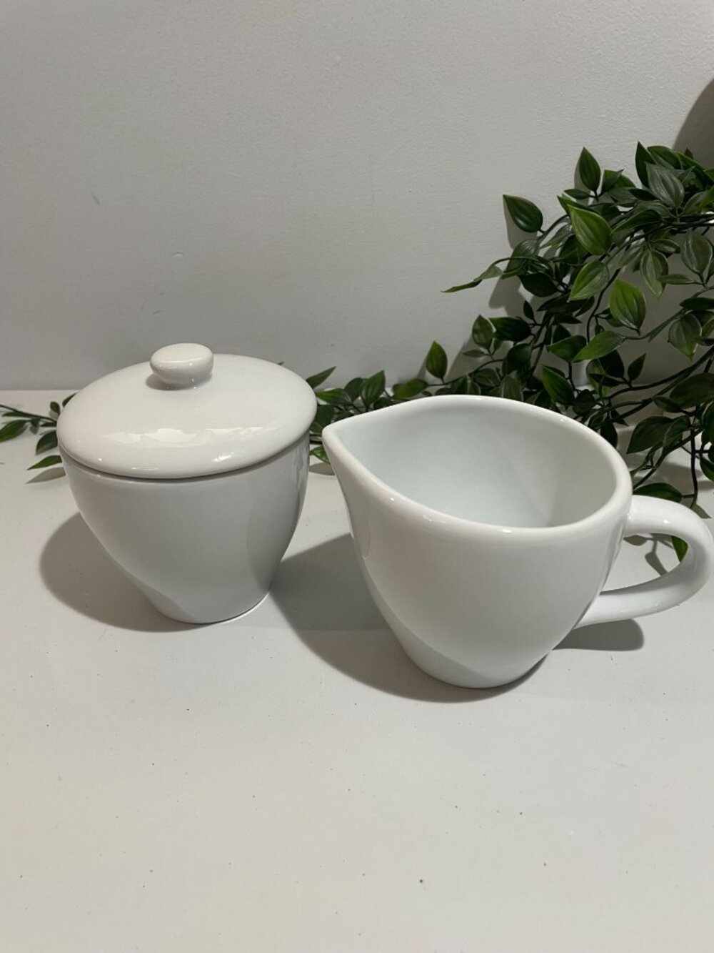 Pottery Barn "Great White" Stoneware Creamer and Sugar Bowl Set